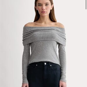 Everlane Off The Shoulder Top in Butterluxe - Heather Charcoal Size Medium